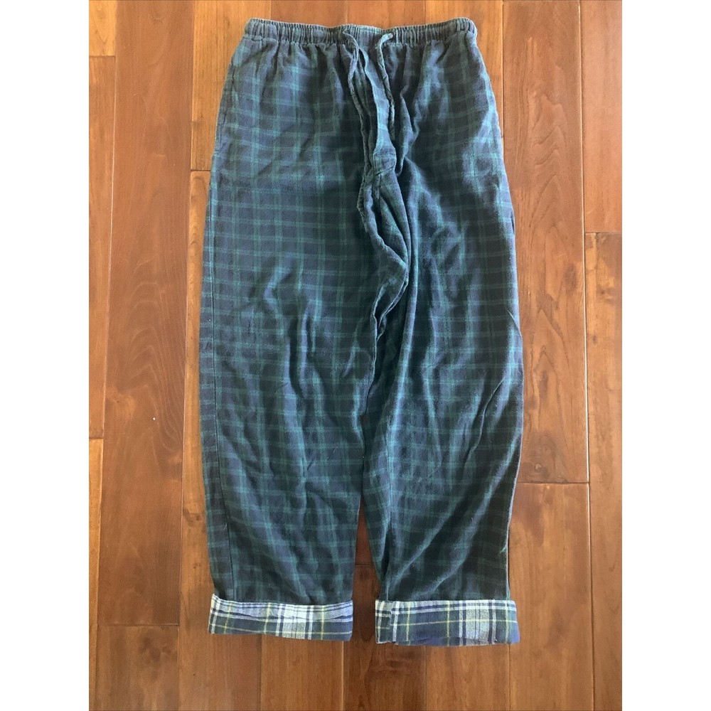Savile Row Cotton Flannel Plaid Lounge Pajama Pants Navy & Green Men's Size M
